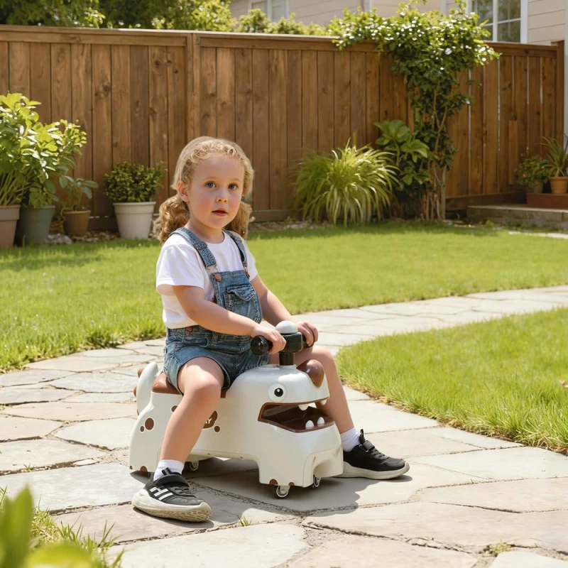 Image of AIYAPLAY Kids Ride On Car, Dinosaur Shape Toddler Walker in Cream Cream Unisex