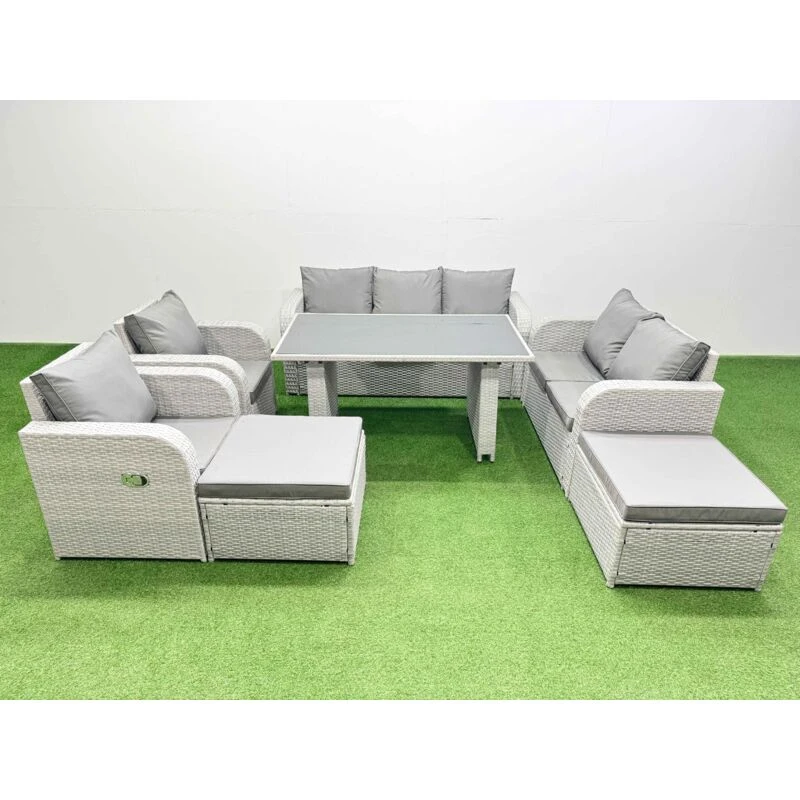 Image of Fimous 9 Seater Garden Furniture Set 2 Big Stool Light Grey Light Grey Unisex