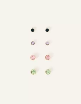 Image of Accessorize Womens 14ct Gold-Plated Stud Earrings 4 Pack