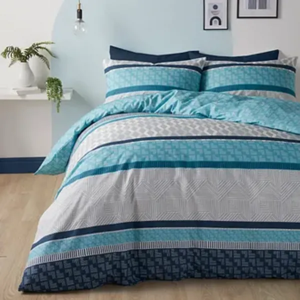 image of Fusion Nico Duvet Cover and Pillowcase Set Teal (Green)