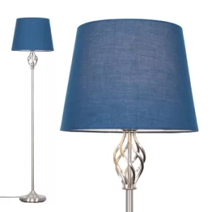 Image of Memphis Brushed Chrome Floor Lamp with Navy Blue Aspen Shade