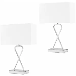 Image of Minisun - 2 x Chrome Table Lamps + White Rectangular Shade - No Bulbs