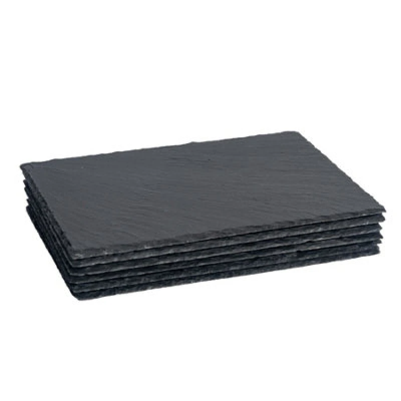 Image of Argon Tableware Rectangle Slate Placemats - 30cm x 20cm - 6x Large Natural Black Stone Dining Table Dinner Serving Board Platter Place Mats Sets Black