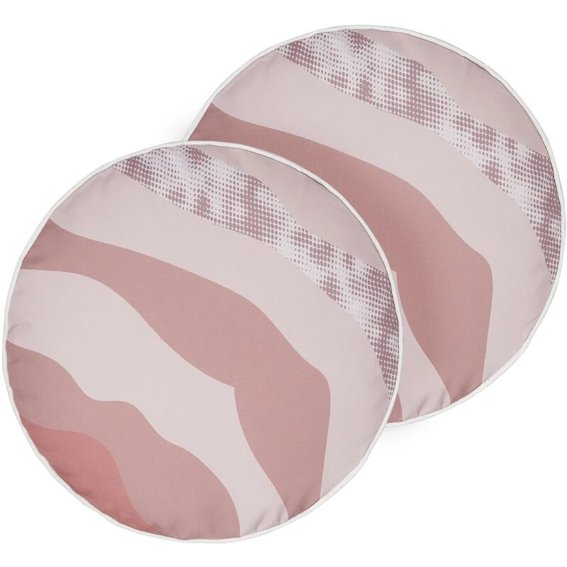 Image of Beliani Set Of 2 Outdoor Cushions Campei Abstract Pattern 40 X 40 Cm Pink