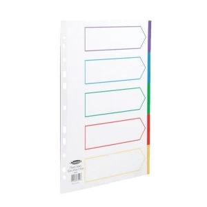 image of Concord A4 Dividers 5 Part Polypropylene Reinforced Coloured Tabs 120 Micron Extra Wide White