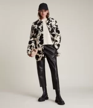 Image of AllSaints Womens Jessa Wool Blend Jacket, Black/White, Size: 14