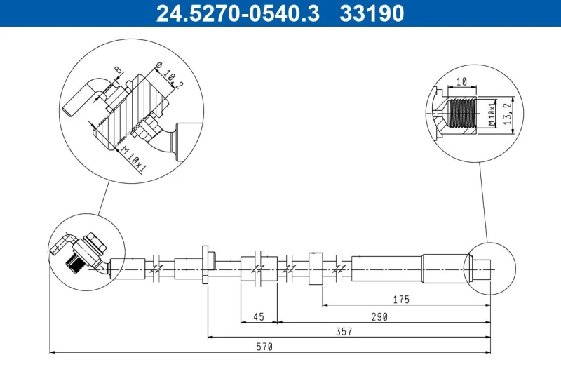Image of ATE 24.5270-0540.3 Brake Hose with banjo bolt Brake Hose (83)