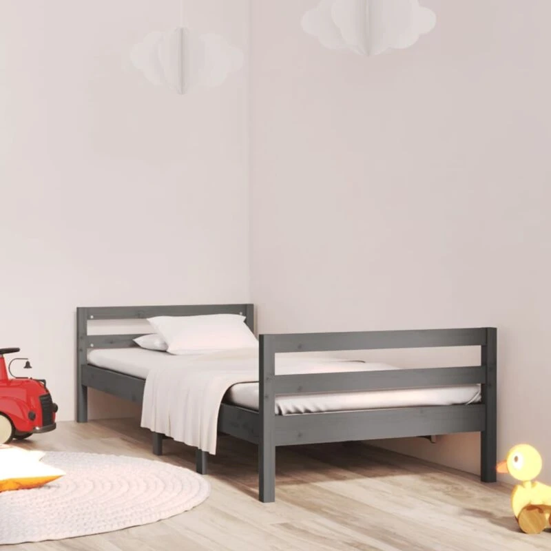 Image of Vidaxl Bed Frame Grey 90X200 Cm Solid Wood Pine, Grey 821626