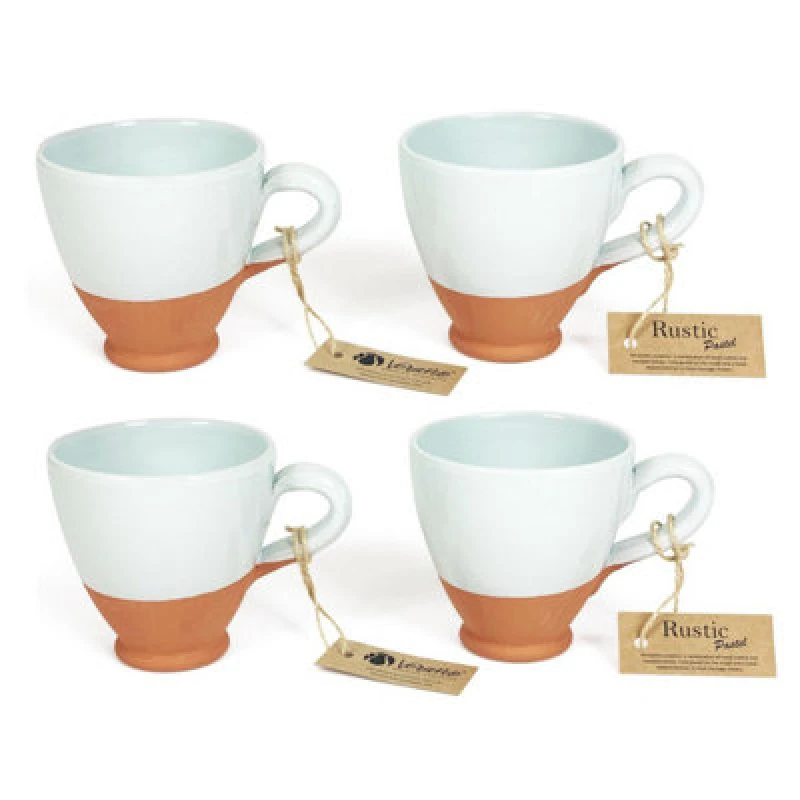 Image of Verano Spanish Ceramics Rustic Pastel Half Dipped Terracotta Kitchen Set Of 4 Everyday Cups Duck Egg Blue 9.5Cm