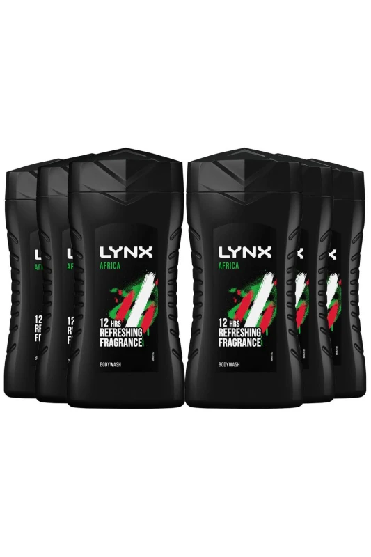 Image of Lynx Africa Mens Energy Boost Shower Gel 'Body Wash' 50ml 6pk in Green Green Male