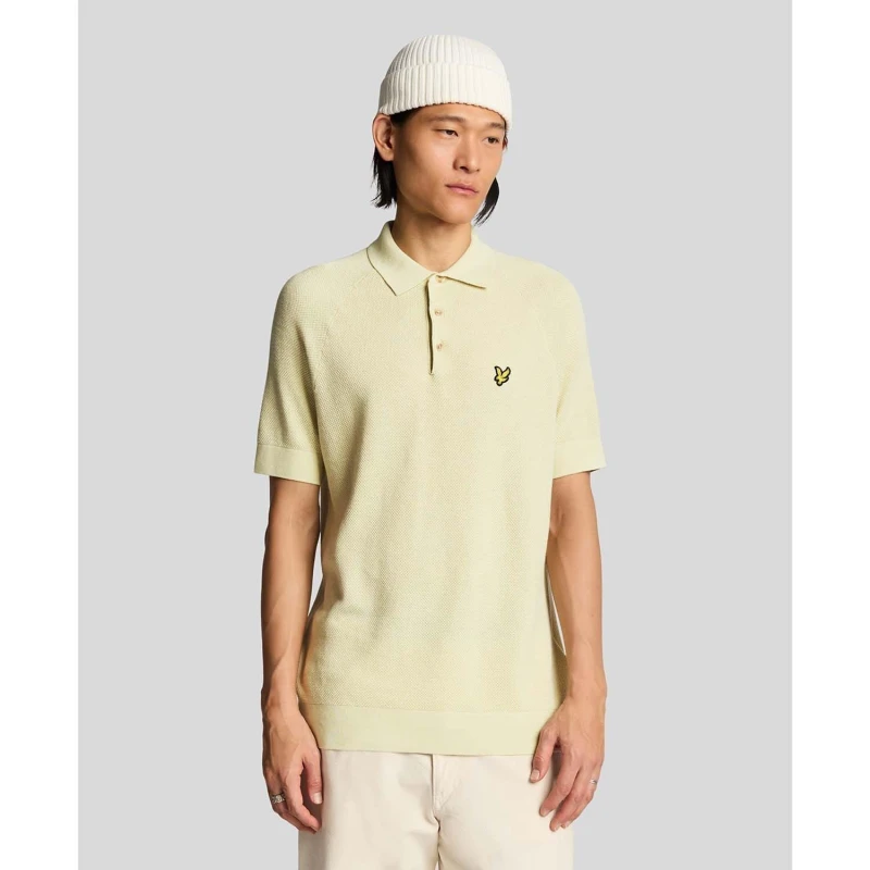 Image of Lyle and Scott Linen Blend Knitted Polo Shirt Beige male XS
