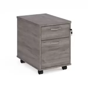 image of Mobile 2 drawer pedestal with silver handles 600mm deep - grey oak