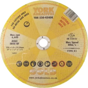 image of 230 X 1.8 X 22MM A 60 S-BF Gold Inox Reinforced Cut-off Disc, Type 41 (Flat)