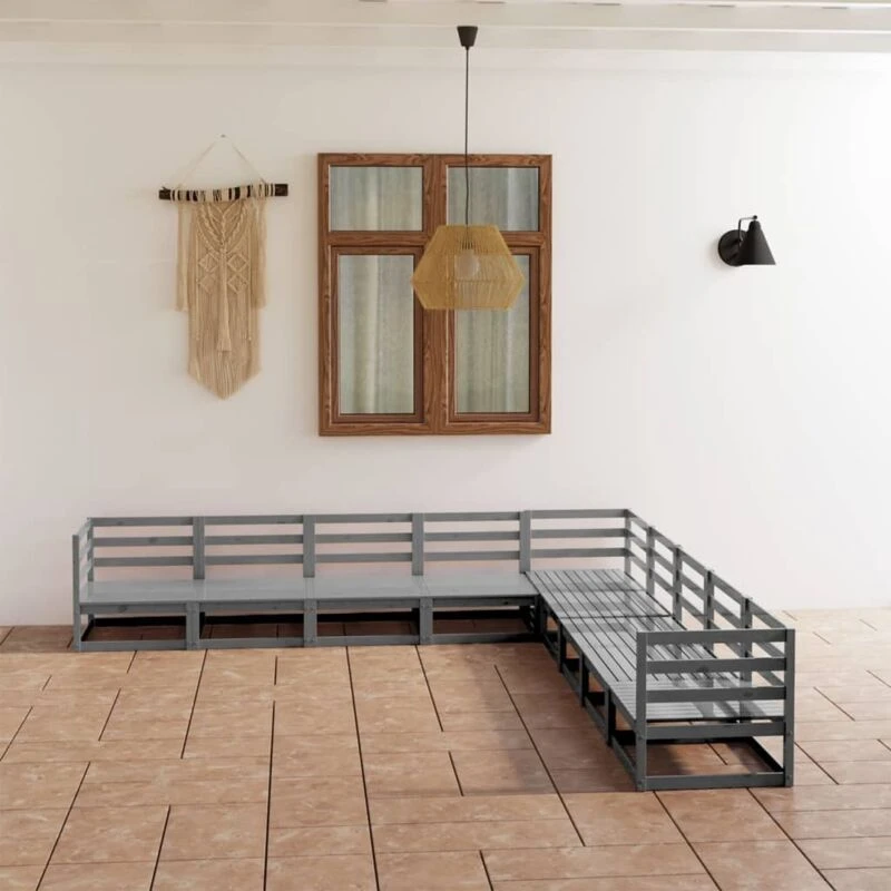Image of VIDAXL 9 Piece Garden Lounge Set Grey Solid Pinewood Vidaxl 8720286469491