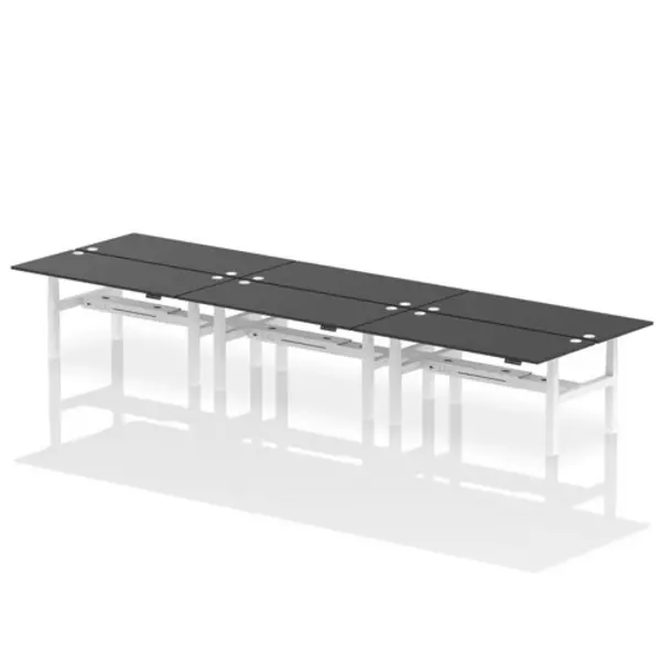 Image of Air Air Back-to-Back 1800 x 800mm Height Adjustable 6 Person Bench Desk Black Top with Cable Ports White Frame HASCP6P18800BLKW