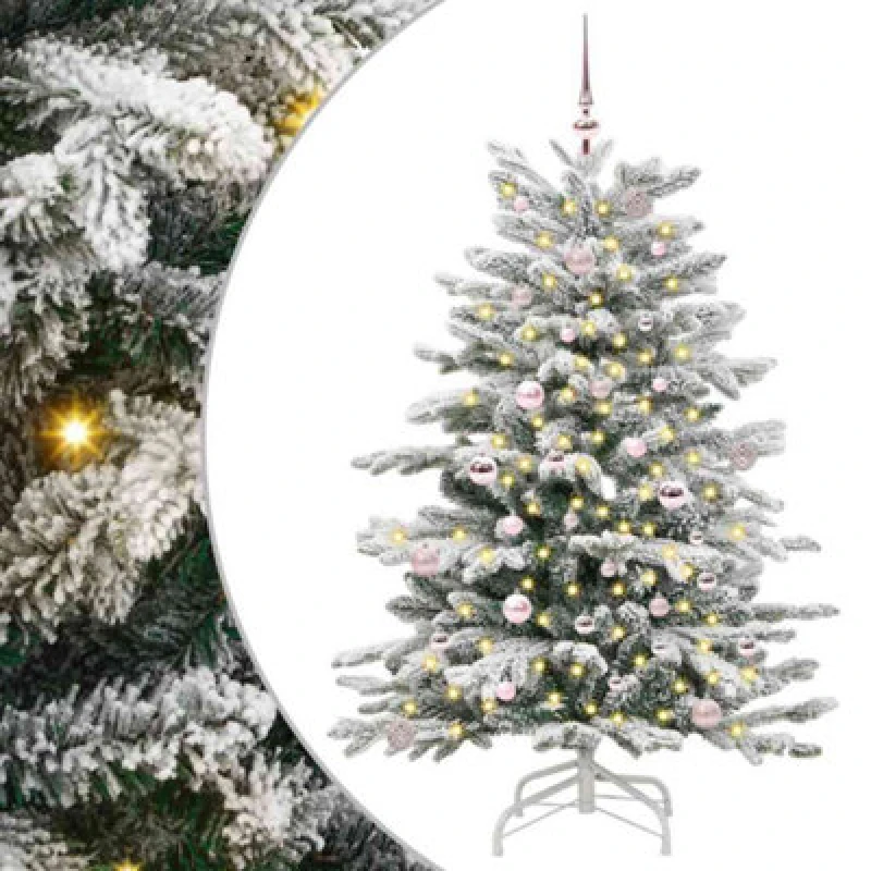 Image of vidaXL Artificial Hinged Christmas Tree with Pink Balls White 150cm PE and PVC, White 3395633