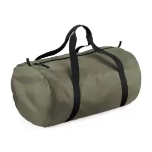Image of BagBase Packaway Barrel Bag / Duffle Water Resistant Travel Bag (32 Litres) (Pack of 2) (One Size) (Olive Green / Black)