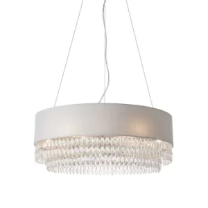 Image of Single Pendant Light Silver Grey Fabric, Clear Glass, Chrome Plate