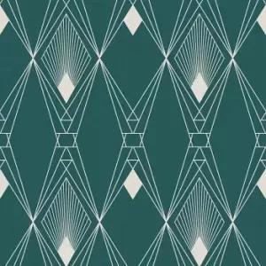 image of Next Deco Geometric Teal Wallpaper