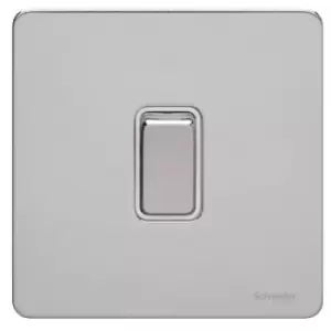 Image of Schneider Electric Ultimate Screwless Flat Plate - Single Fan Isolator Switch, 3 Pole, 16AX, GU1413WPC, Polished Chrome with White Insert