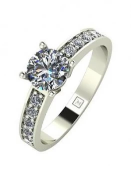 Image of Moissanite Lady Lynsey 9ct Gold 1ct total Round Brilliant Moissanite Solitaire Ring With Stone Set Shoulders, Yellow Gold, Size R, Women