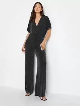 image of Long Tall Sally Sliver Brillo Lurex Wrap Jumpsuit, Silver, Size 10, Women