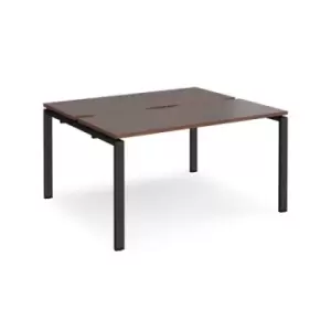 Image of Bench Desk 2 Person Starter Rectangular Desks 1400mm With Sliding Tops Walnut Tops With Black Frames 1200mm Depth Adapt