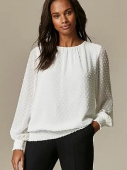 Image of Wallis Dobby Plain Spot Blouse, White, Size 10, Women