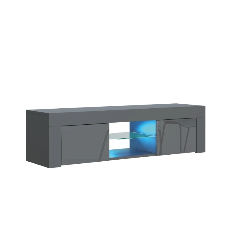 Image of Mex Furniture LTD TV Unit with LED Lights & Gloss Doors / 130cm in Dark Grey Dark Grey Unisex