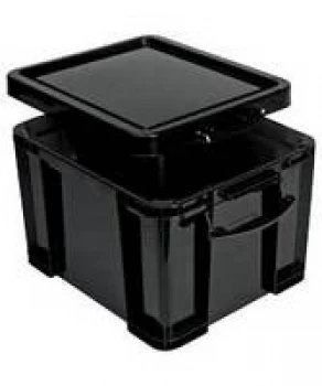 Image of Really Useful 64L Recycled Plastic Stackable Storage Box Black with Lid and Clip Lock Handles