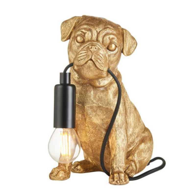 Image of Luminosa Lighting Luminosa Pug Puppy Table Lamp Vintage Gold Paint, Matt Black, 1X E14