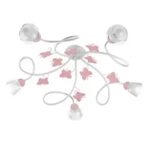 Butterfly 5 Light Multi Arm Semi Flush Ceiling Lamp, Glass Shades