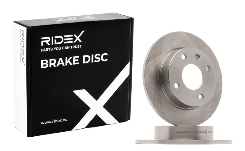 Image of RIDEX 82B1008 Brake disc Front Axle, solid, Cast Iron, Uncoated, Untreated, without bolts/screws Cast Iron Brake Disc (82)