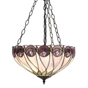 image of Hutchinson 3 Light Medium Inverted Ceiling Pendant Bronze, Tiffany glass, E27