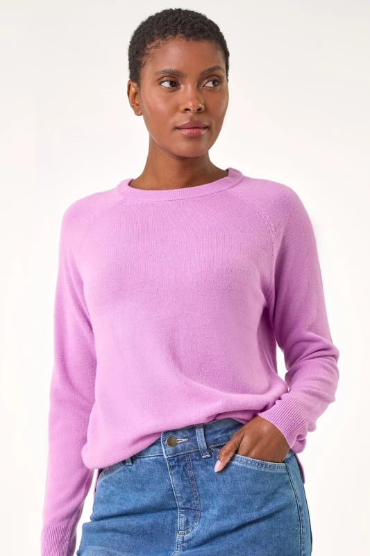 Image of Roman Womens Plain Soft Crew Neck Jumper in Mauve Size: 16 Mauve Female 16