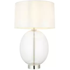 image of Lecce Complete Table Lamp, Bright Nickel Plate, Glass With Vintage White Fabric