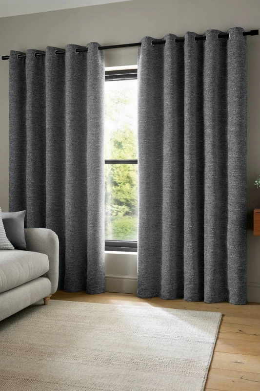 Image of Catherine Lansfield 'Chunky Boucle' Lined Eyelet Curtains in Charcoal Size: 117cm width x 137cm drop Charcoal Unisex 117cm width x 137cm drop