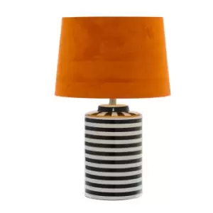 image of Monochrome Ceramic Lamp With Burnt Orange Velvet Shade