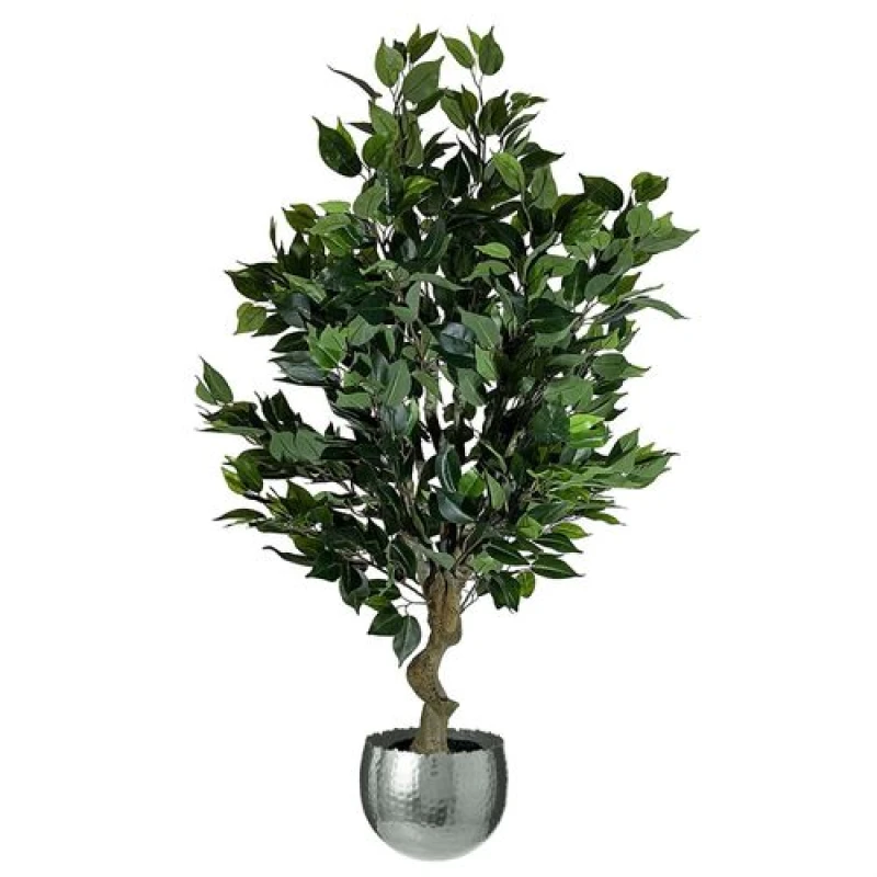 Image of Leaf 100cm Leaf Realistic Artificial Ficus Tree / Plant Bush Ficus Silver Curve Planter Green