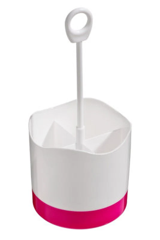 Image of Orsina Hot Pink And White Plastic Cutlery Caddy, White Cutlery Caddy With 4 Compartment, Drainer With Hanging Loop