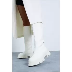 Image of I Saw It First Stone Chunky Sole Knee High Tab Boots - Brown