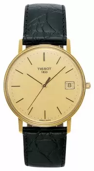 Image of Tissot T71340121 Goldrun Hesalite 18K Gold Black Leather Watch