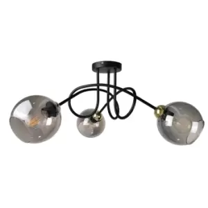 image of Ring Multi Arm Semi Flush Ceiling Light Black, Gold, 70cm, 3x E27