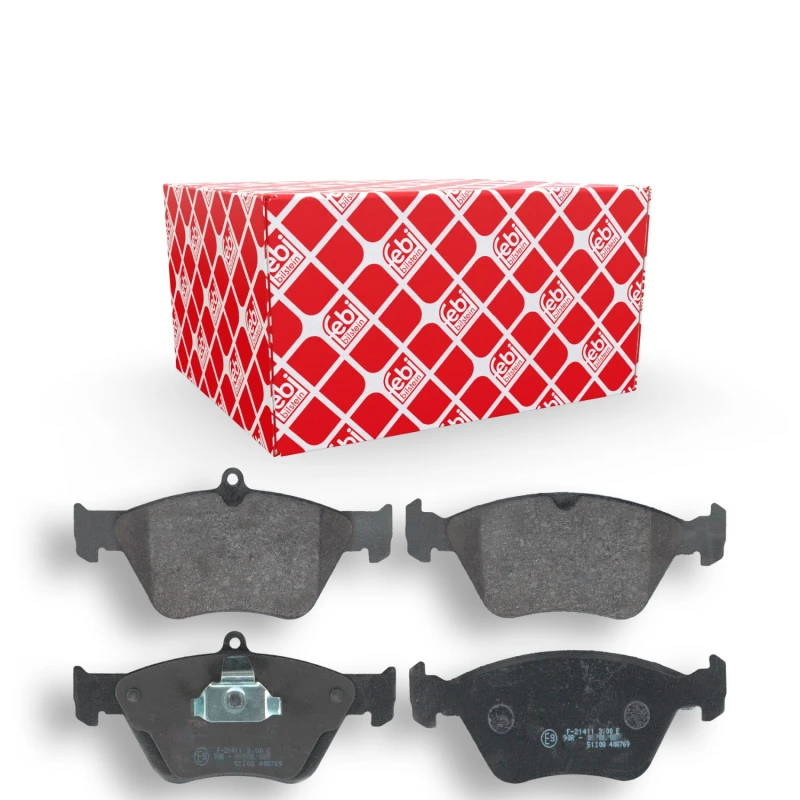 Image of FEBI BILSTEIN 16234 Brake pad set Front Axle, excl. wear warning contact, with piston clip Brake Pad Set,disc brake (402)