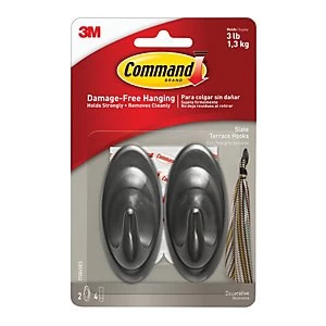 image of Command Terrace Hooks Slate Grey Pack of 2