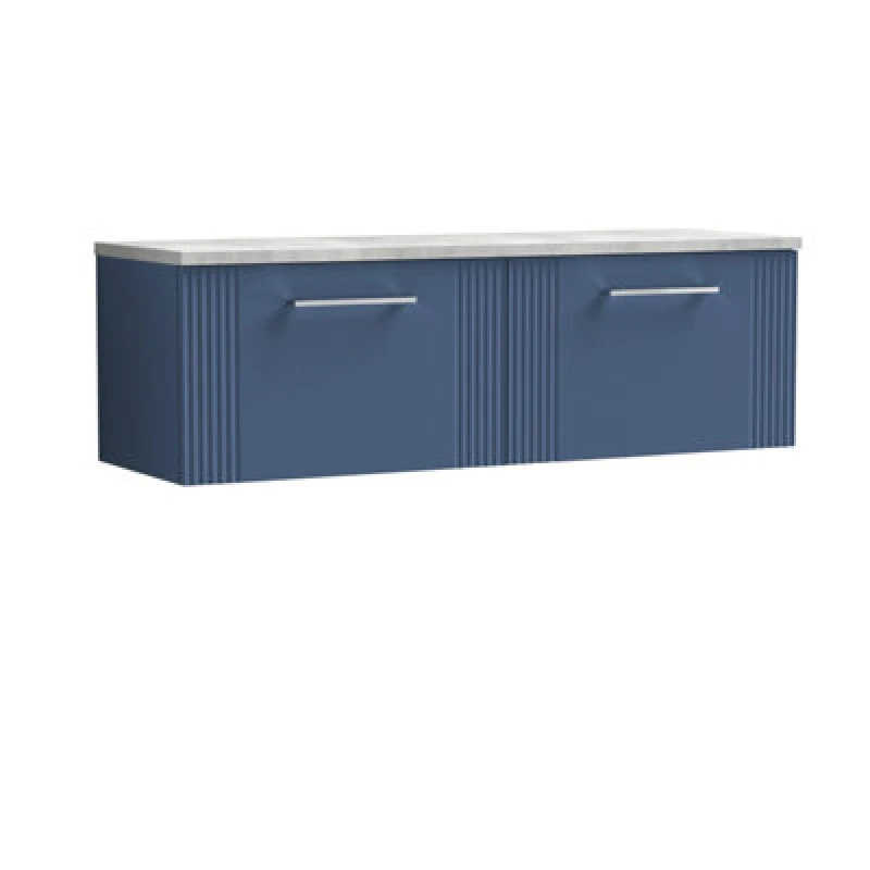 Image of Nuie Deco Wall Hung 2-Drawer Vanity Unit & Bellato Grey Laminate Worktop, Counter Top Vanity Unit In Satin Blue, 1200mm
