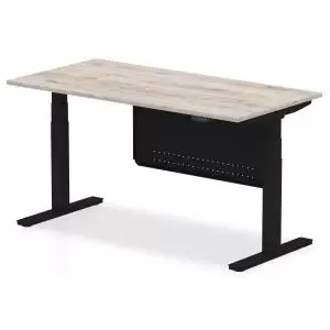 Image of Air 1600 x 800mm Height Adjustable Desk Grey Oak Top Black Leg With