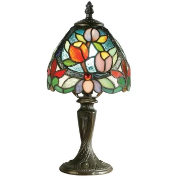 image of Interiors Sylvette - 1 Light Mini Table Lamp Dark Bronze, Tiffany Glass, E14