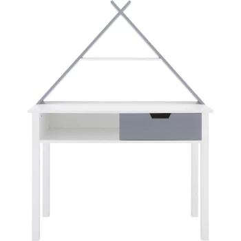 image of Tipi Design Desk with Shelf and Drawer - White and Grey - White and Grey