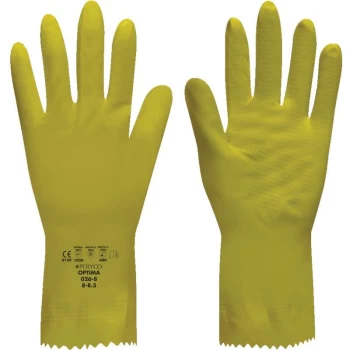 Image of 025 Optima Yellow M/Weight Rubber Gloves 7-7.5 - Polyco